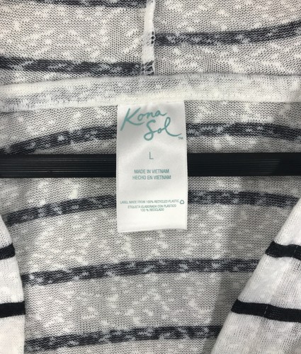 Kona Sol Swimsuit Cover Up Women's Large White Striped Pullover Hoodie Beach Sun - Picture 3 of 15