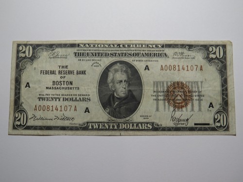 20 $ 1929 Boston MA National Currency Federal Reserve Banknote Schein sehr guter Zustand