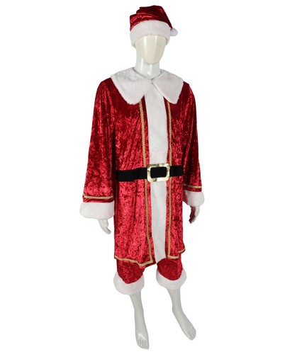 Klassisches Weihnachtsmannkostüm für Herren, roter Samtanzug mit weißem Fellkleid - Bild 3 von 7