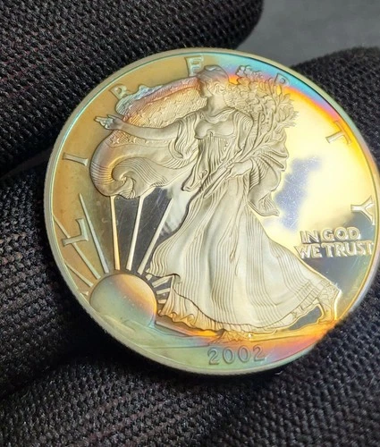 2002-W 🌈 Toned Silver American 1$ Eagle DCAM PROOF ASE/Video