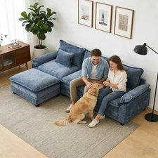 Sectional Sofa Comfy Deep Couch Sofa Set for Living Room with Pillows Ottoman