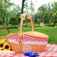 Wicker Picnic Basket Cute Storage Hamper Fruit Food Snacks Carry  Holder Outdoor