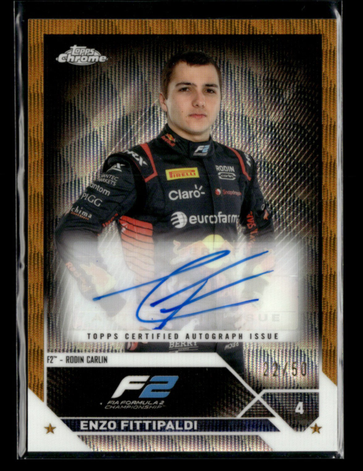 Enzo Fittipaldi 2023 Topps Chrome Formula 1 Auto Gold Wave 22/50