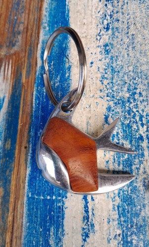 3 Portachiavi Tartaruga Pesce e Lisca In Alluminio e Legno Stile Marina - Foto 2 di 12