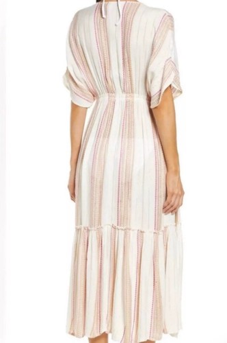 Elan Metallic Striped Boho Maxi Dress Cover Up Women L Pink Beach Vacation *Flaw - Picture 2 of 17