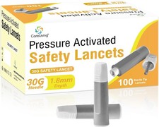 Safety Lancets, 100 Count Sterile, Push Button Activated, 30 Gauge 30 G