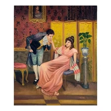 Square Hand Painted Oil on Canvas 50x60 CM Made in Italy Wedding Parade