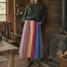 Vintage Handmade Maxi Skirt Patchwork Floral Calico Boho Large Prairie Folk 70s