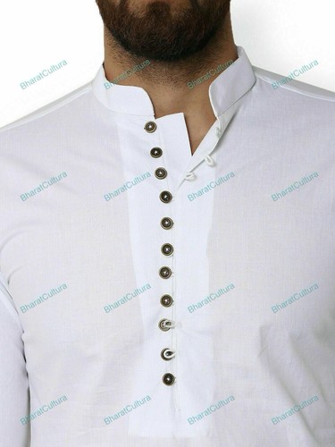 Para hombres Kurta Algodón Largo Kurta Blanco Prenda para el torso tónico indio Tradicional Vestido de Fiesta Kurt - Imagen 4 de 11