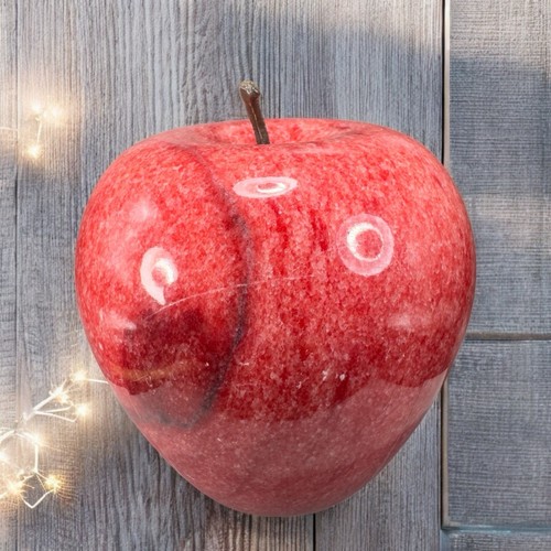 Vintage 1980s Heavy Red Apple Carved Marble Stone Paperweight Figurine Decor VTG
