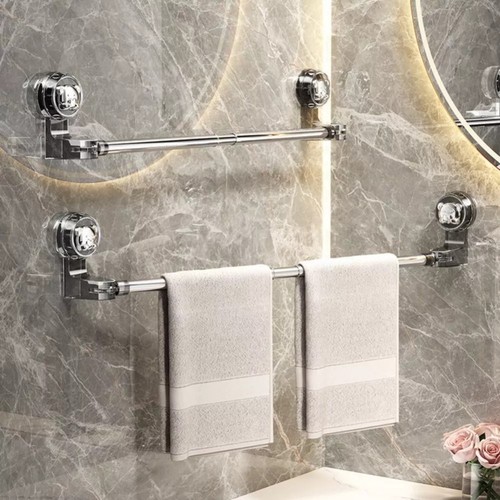 Suction Cup Towel Bar 30 to 60 cm Removable Stainless Steel Bathroom Holder - Picture 2 of 12