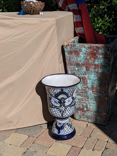 Classic Flower Pot Talavera Ceramic Planter is 22" Tall Handmade Mexican Pottery - Picture 5 of 9