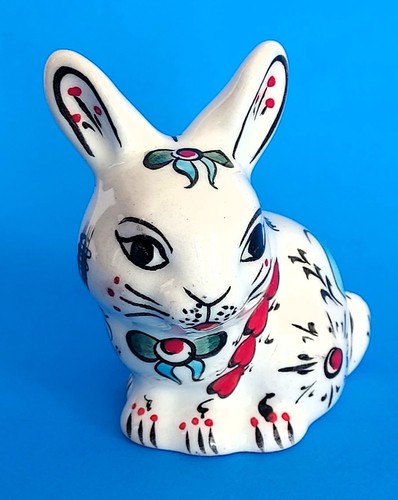 Ceramic painted rabbit figurine small folk art whimsical cute kitsch bohemian - Picture 2 of 10