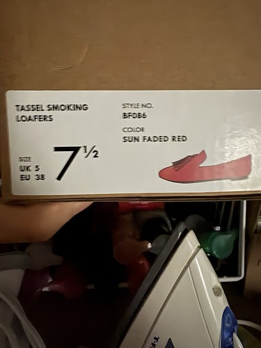Neu mit Karton J. Crew Quaste Smoking Kunstleder Sonne Verblasst Rot Slipper Halbschuhe Damen 7,5 - Bild 7 von 7