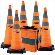 New Open Box- 5 Pack -36" Aervoe H.D. Collapsible Safety Cones with 2 led lights