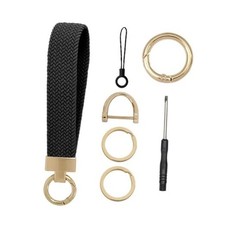 Keychain Wristlet, Stretchy Key Chain Woven Wrist Lanyard for Keys with 2 Black