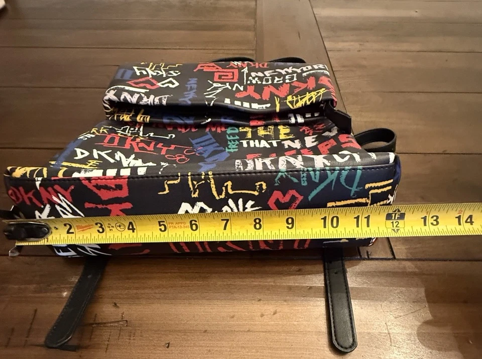 DKNY Tilly Fold Over Backpack Graffiti Logo Black Multicolor $168 MSRP - Image 3 of 4