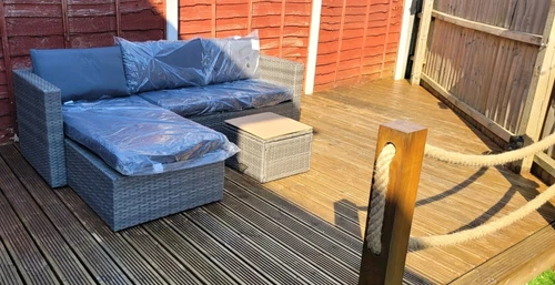  Rattan Effect Garden Corner Sofa Set in Grey Fully Assembled RRP £350 Used once