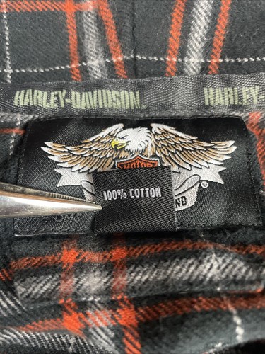 Harley Davidson Men’s Plaid Flannel Robe Orange Black Size XS/S Vintage 2004 - Picture 10 of 13