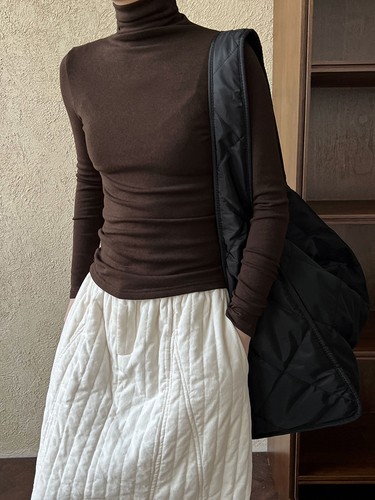 Einfarbiges weiches schmal geschnittenes Langarmshirt Damen hoher Kragen Fleece Oberteil - Bild 7 von 29