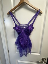NWOT VTG Alana Gale Purple Lace Ruffle French Teddy Lingerie Sissy Size Small