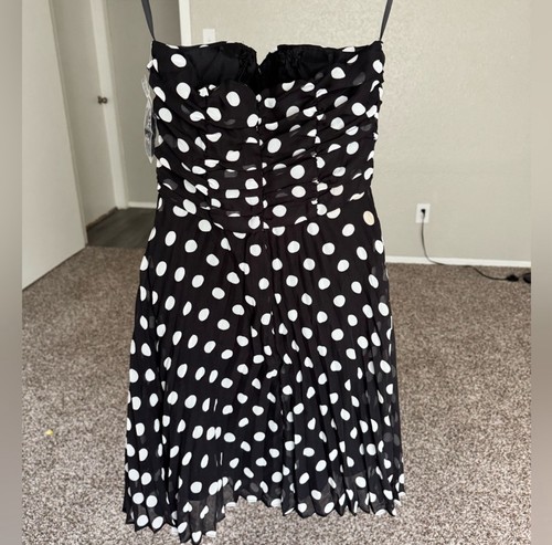 Un Deux Trois Girls Black and White Polka DotNWTStrapless Dress 6 - Picture 2 of 7