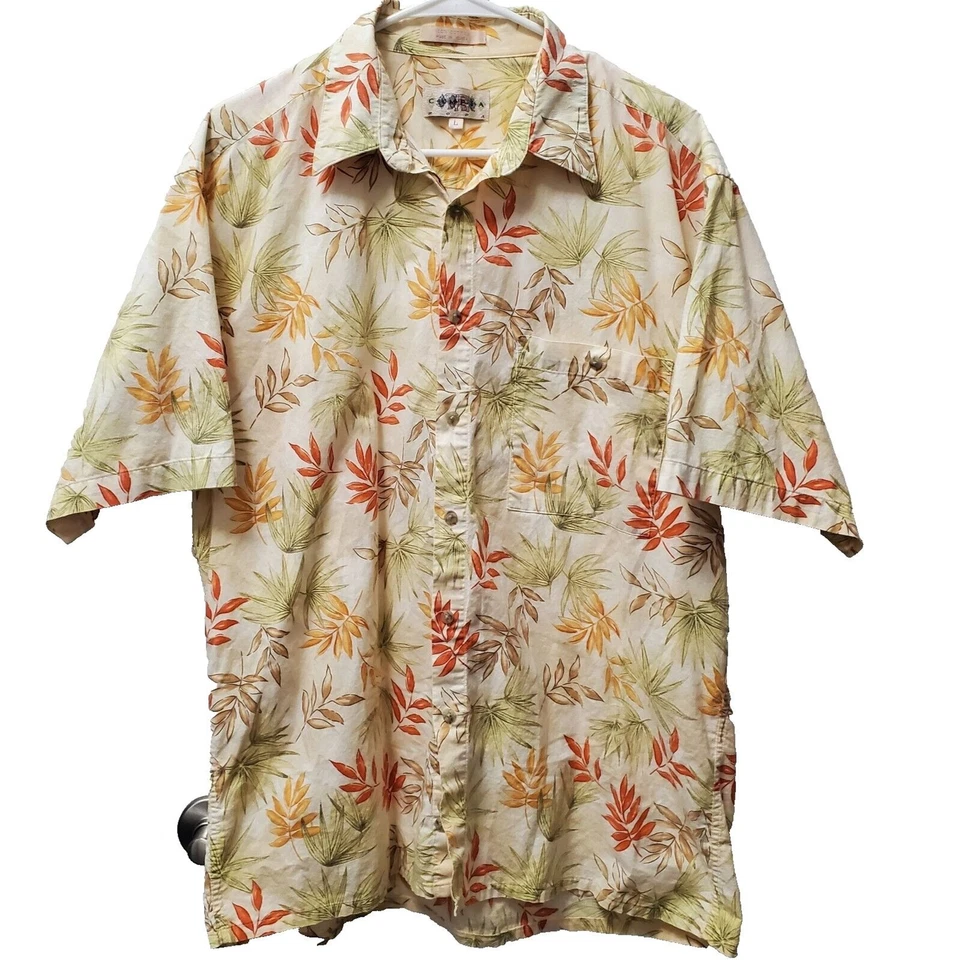 Campia Hawaiian Aloha L Grande Amarillo Verde Naranja Hojas Tropicales Foto 2 de 4