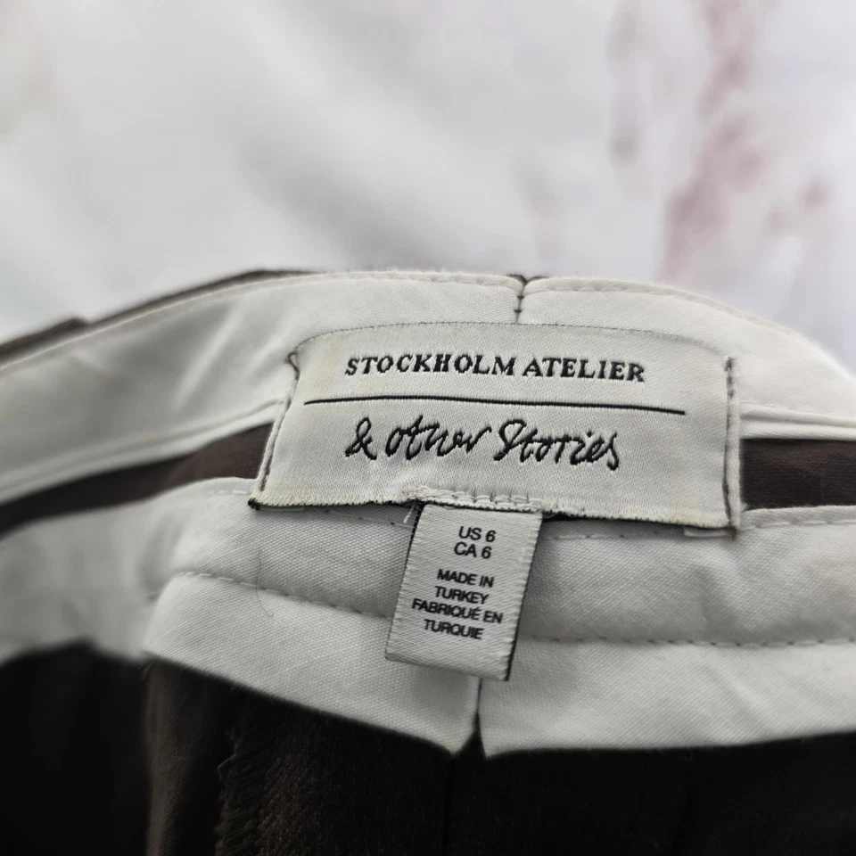 & Other Stories Pantalones Mujer 6 Marrón Chocolate Tiro Alto Pierna Ancha Pantalón Lana Foto 3 de 4