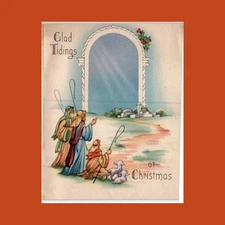 Vintage A-Meri-Card Christmas Card Shepherds Bethlehem Archway Religious