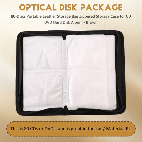 3X(80-Discs Portable Leather Storage Bag Zippered Storage Case for CD DVD3394 - Afbeelding 6 van 7