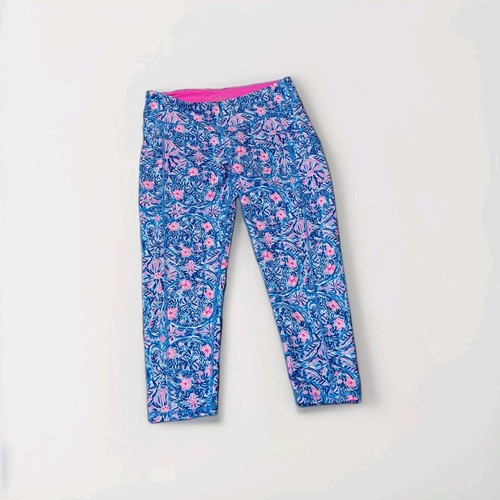 Leggings recortados Lilly Pulitzer Luxletic bolsillos en L entrepierna elástica 24" rosa azul - Imagen 1 de 3