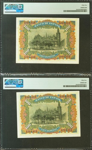 100 Pesetas. 15 de Julio de 1907. Pareja correlativa. Sin serie. (Edifil 2021:  - Imagen 2 de 2