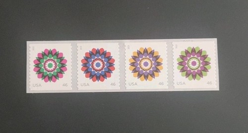 US SC #4722-4725 Spulenstreifen mit 4 Briefmarken Kaleidoskop Blumen postfrisch. Nummer auf Rückseite