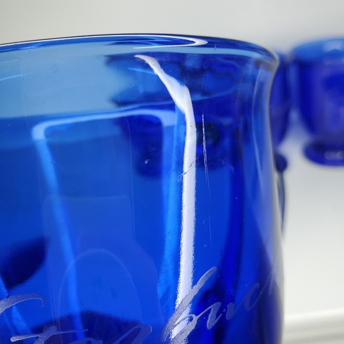 4 STARBUCKS Cobalt Blue Glass Footed Coffee Mug Anchor Hocking USA Etched 16oz - Picture 5 of 15