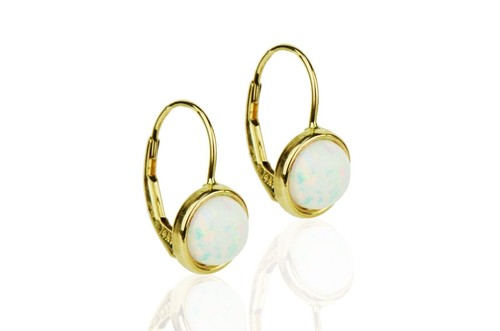 Orecchini pendenti a leva in oro giallo o bianco 14 kt con opale - Foto 3 di 4