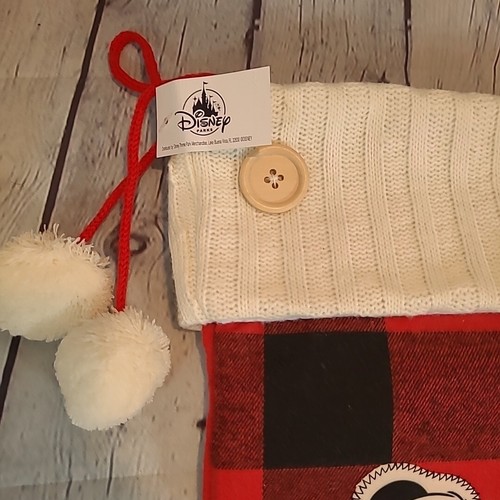 Disney Parks Mickey Mouse Plaid Christmas Stocking Noel Tassles NEW 15 Inches - Picture 2 of 5