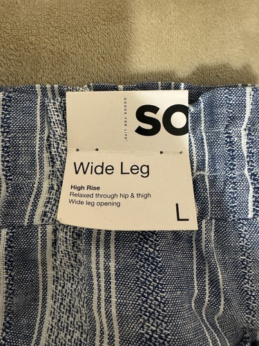 So NWT Large Blue & White w/Stripes Linen Blend Wide Leg Pull-On Pants w/Belt - Picture 2 of 5