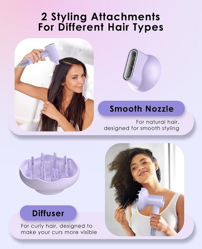 Hairdryer with curly hair diffuser,quick drying,lightweight,low-noise and silent - Picture 40 of 96
