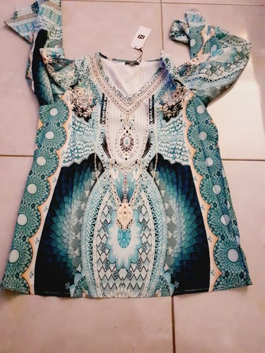 Damen Tunika Top Blau Weiß Größe M UK 10