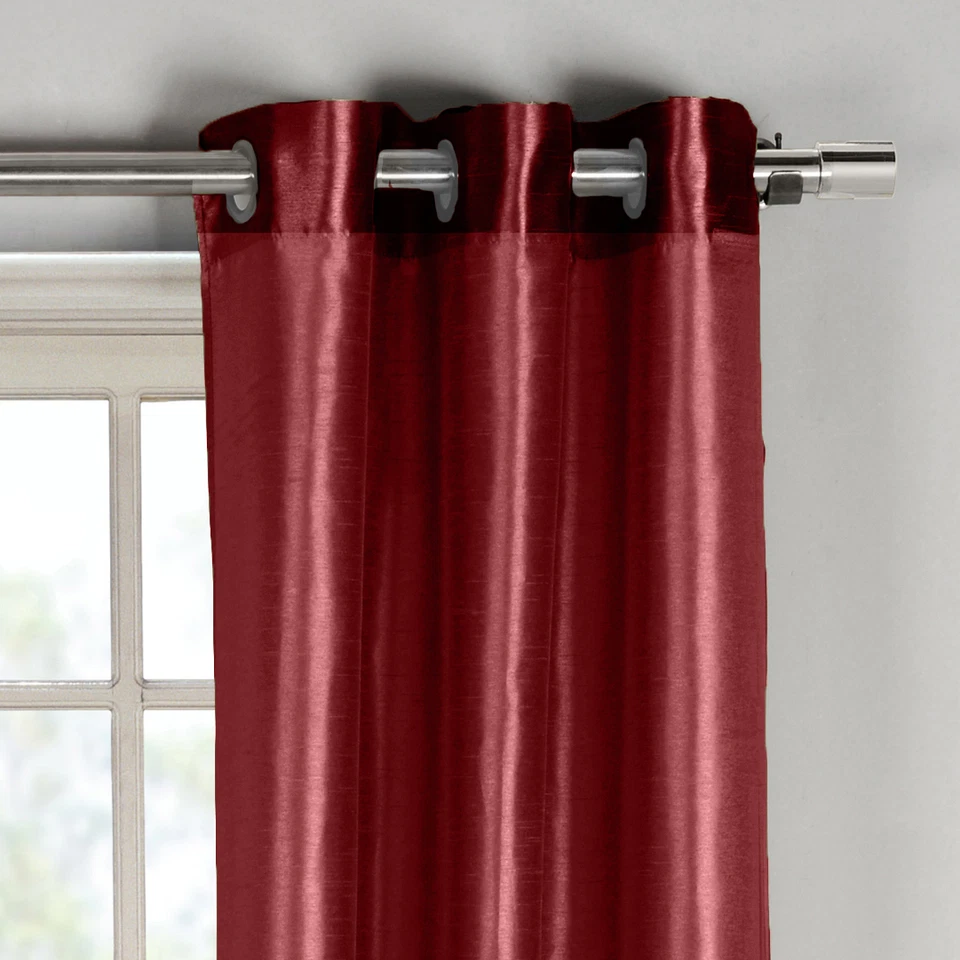 Dos (2) paneles de cortina de ventana granate: imitación seda, ojales plateados, 76" x 84" Foto 2 de 3