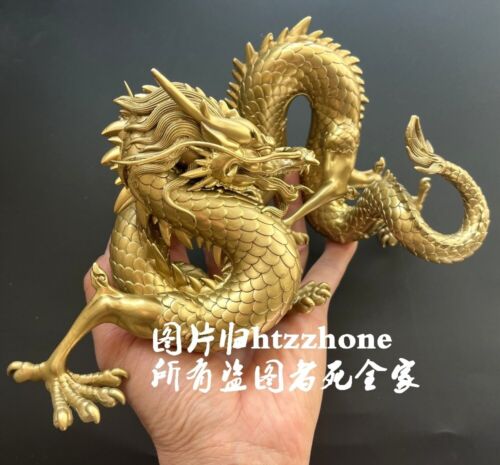 Messing geschnitzte Drachenstatue Feng Shui Wohnkultur chinesischer Tierkreis Jahresgeschenk - Bild 3 von 7