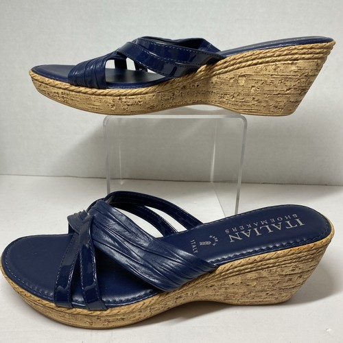 Italian Shoemakers navy slip on leather sandals made in Italy 9 1/2 - Picture 2 of 9