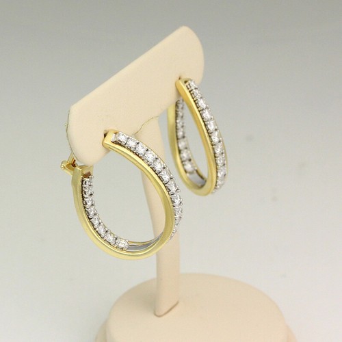 14K White & Yellow Gold 2 cttw Diamond Front Back VIntage Hoop Earrings Pierced - Picture 3 of 9