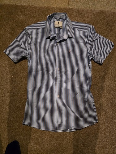 Father Sons Blue and White Stripe Short Sleeve Shirt Size M