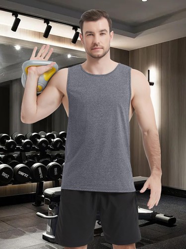 Men's Tank Tops Sleeveless Cotton Shirts Gym Workout Bodybuilding Quick Drying T - Picture 63 of 131