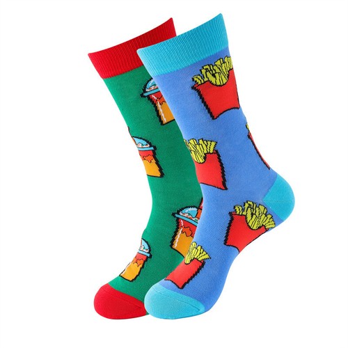 Mens Cotton Socks Novelty Mismatched Funny Hamburgers Hot Dog Casual Dress Socks - Picture 7 of 17