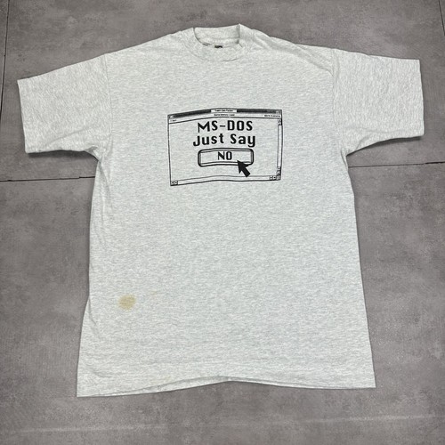 Vintage 90er FOL Tech T-Shirt Herren groß grau MS Dos Codierung Programmiercomputer