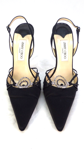Jimmy Choo Heels Sandals Silk Satin Black Crystals Embellished EU 41.5 UK 7.5 - Picture 3 of 18