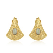 Texture Design Gold Plated 925 Silver Ethiopian Opal Gemstone Stud Earrings