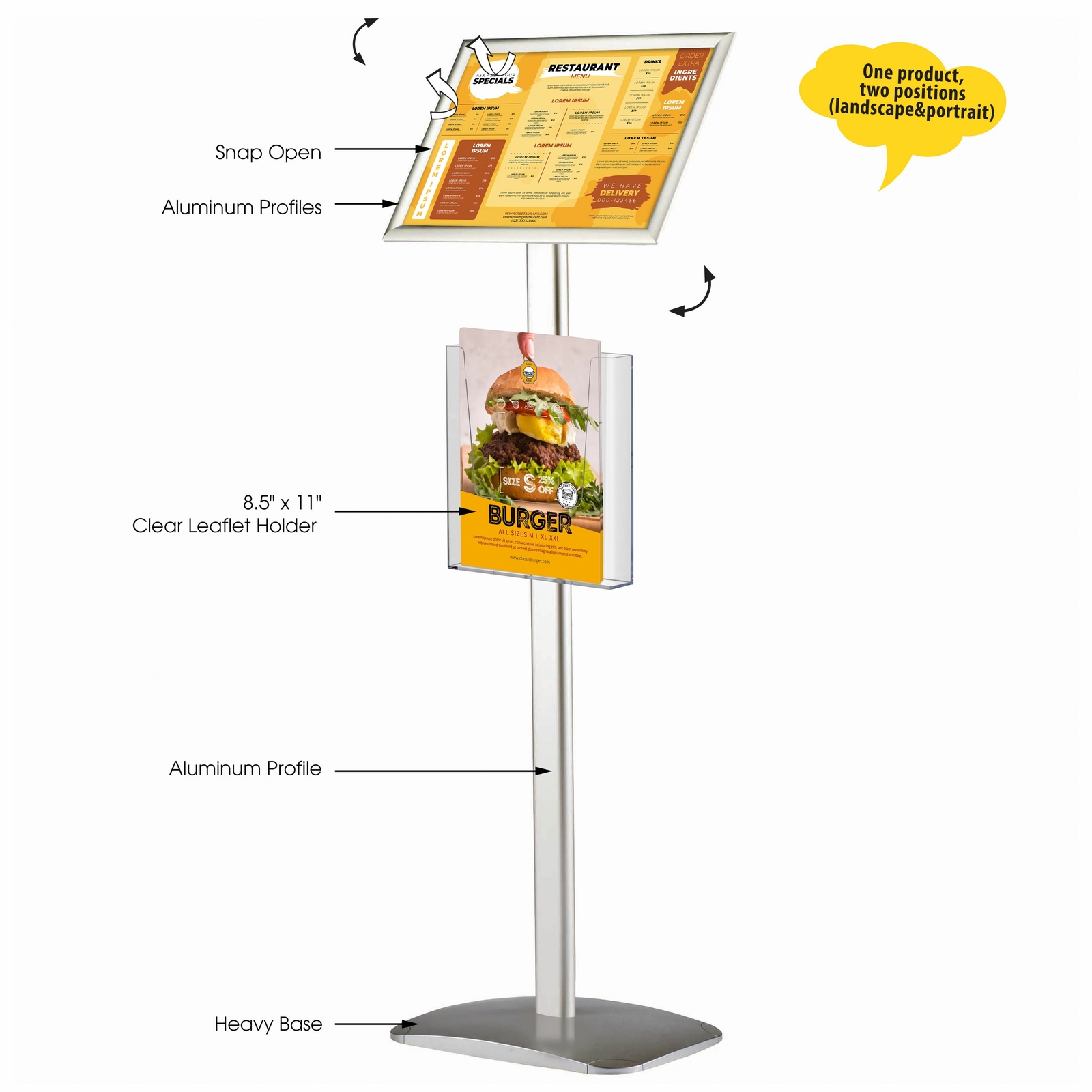 Pedestal Sign Holder with Clear Brochure Holder Black 8.5×11 Inch Floor  Standing – Displays Outlet – Online Display Signs Retailer